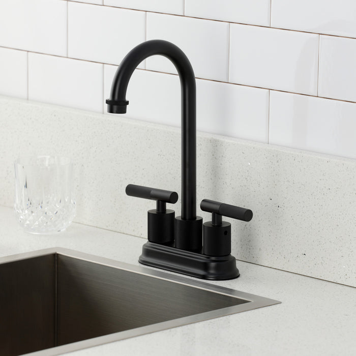 Kingston Tulare KB5490KNL - Convergent Two-Handle 2-Hole Deck Mount Bar Faucet with Knurled Handle, Matte Black