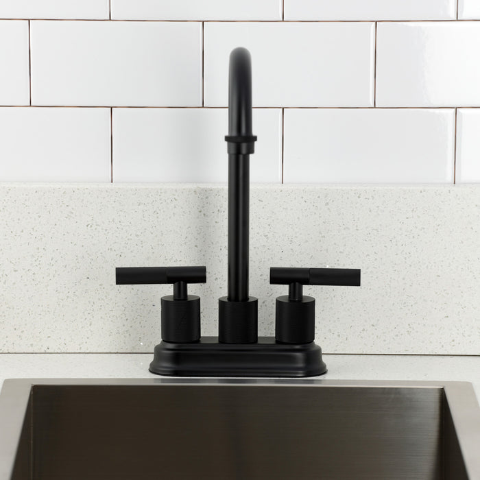 Kingston Tulare KB5490KNL - Convergent Two-Handle 2-Hole Deck Mount Bar Faucet with Knurled Handle, Matte Black
