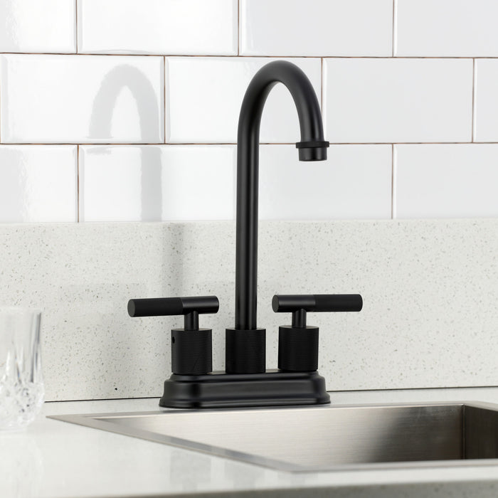 Kingston Tulare KB5490KNL - Convergent Two-Handle 2-Hole Deck Mount Bar Faucet with Knurled Handle, Matte Black