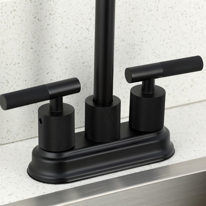 Kingston Tulare KB5490KNL - Convergent Two-Handle 2-Hole Deck Mount Bar Faucet with Knurled Handle, Matte Black