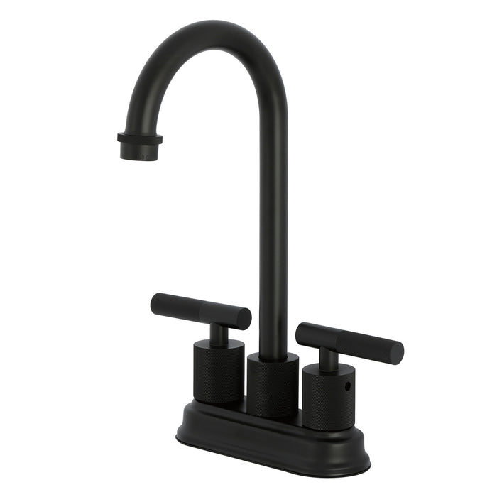 Kingston Tulare KB5490KNL - Convergent Two-Handle 2-Hole Deck Mount Bar Faucet with Knurled Handle, Matte Black