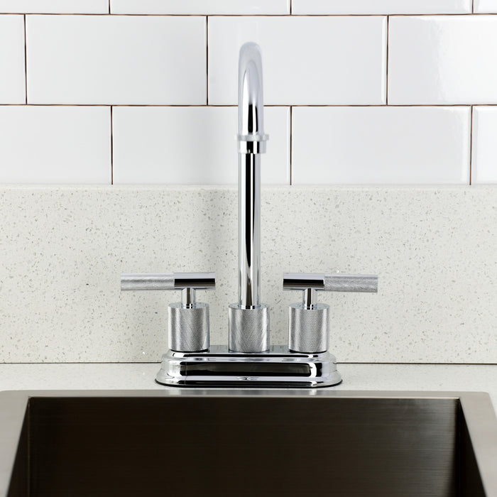 Kingston Tulare KB5491KNL - Convergent Two-Handle 2-Hole Deck Mount Bar Faucet with Knurled Handle, Polished Chrome