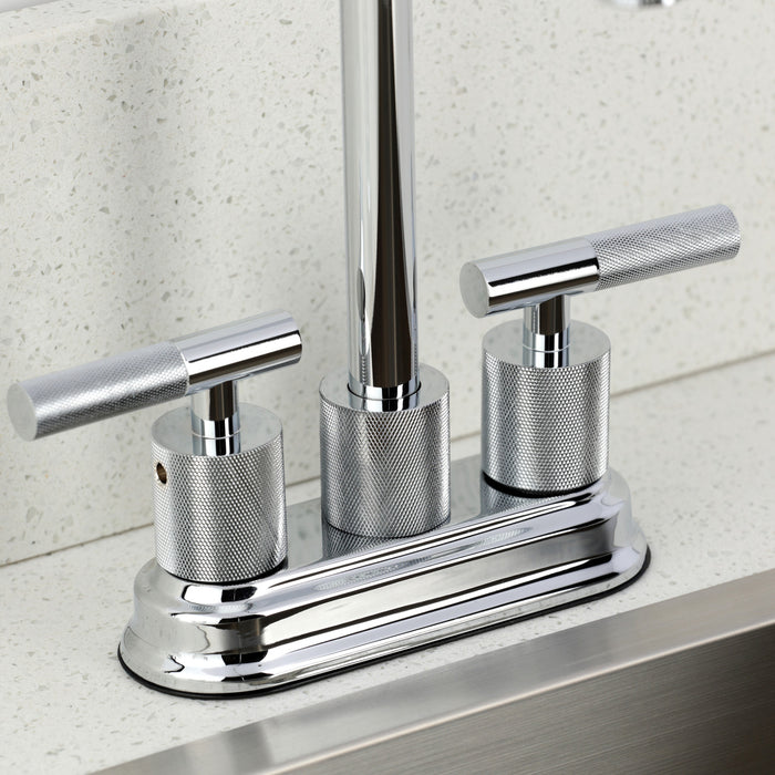 Kingston Tulare KB5491KNL - Convergent Two-Handle 2-Hole Deck Mount Bar Faucet with Knurled Handle, Polished Chrome