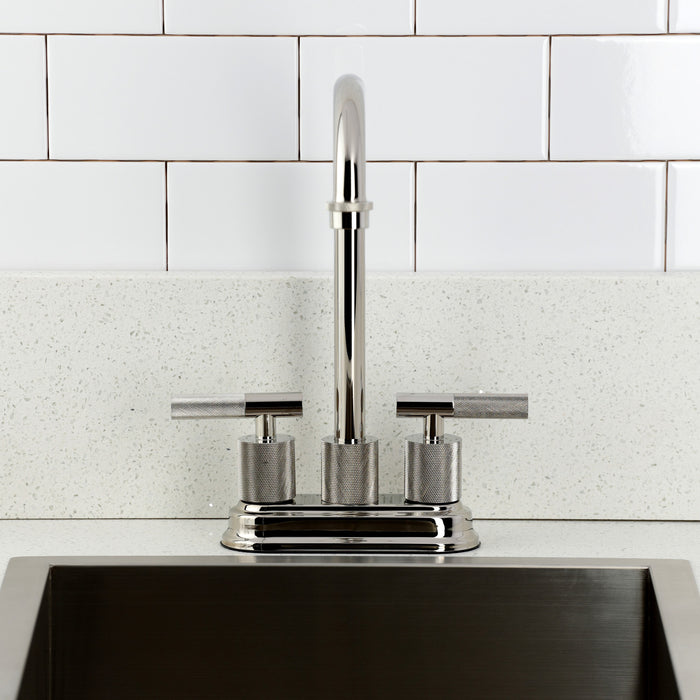 Kingston Tulare KB5496KNL - Convergent Two-Handle 2-Hole Deck Mount Bar Faucet with Knurled Handle, Polished Nickel
