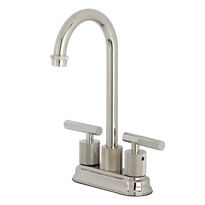 Kingston Tulare KB5496KNL - Convergent Two-Handle 2-Hole Deck Mount Bar Faucet with Knurled Handle, Polished Nickel