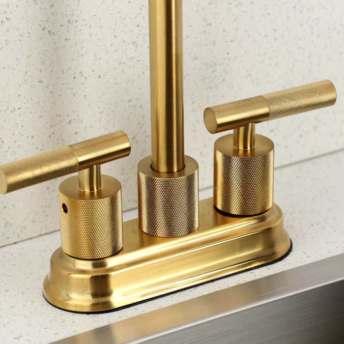 Kingston Tulare KB5497KNL - Convergent Two-Handle 2-Hole Deck Mount Bar Faucet with Knurled Handle, Brushed Brass
