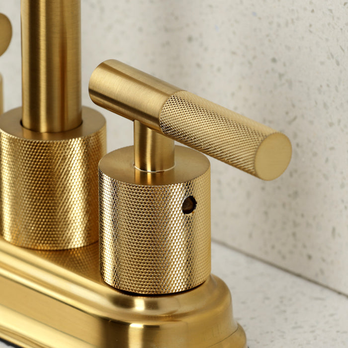 Kingston Tulare KB5497KNL - Convergent Two-Handle 2-Hole Deck Mount Bar Faucet with Knurled Handle, Brushed Brass