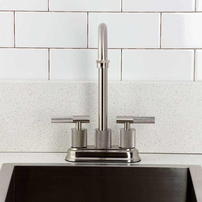 Kingston Tulare KB5498KNL - Convergent Two-Handle 2-Hole Deck Mount Bar Faucet with Knurled Handle, Brushed Nickel