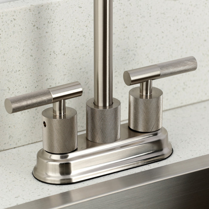 Kingston Tulare KB5498KNL - Convergent Two-Handle 2-Hole Deck Mount Bar Faucet with Knurled Handle, Brushed Nickel