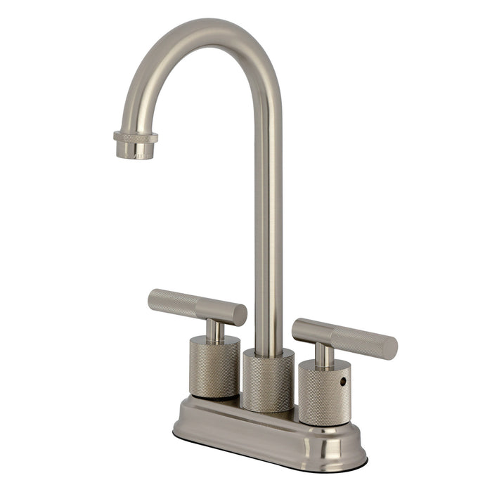 Kingston Tulare KB5498KNL - Convergent Two-Handle 2-Hole Deck Mount Bar Faucet with Knurled Handle, Brushed Nickel