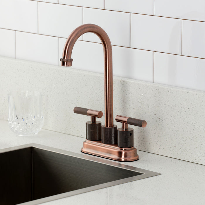 Kingston Tulare KB549KNLAC - Convergent Two-Handle 2-Hole Deck Mount Bar Faucet with Knurled Handle, Antique Copper