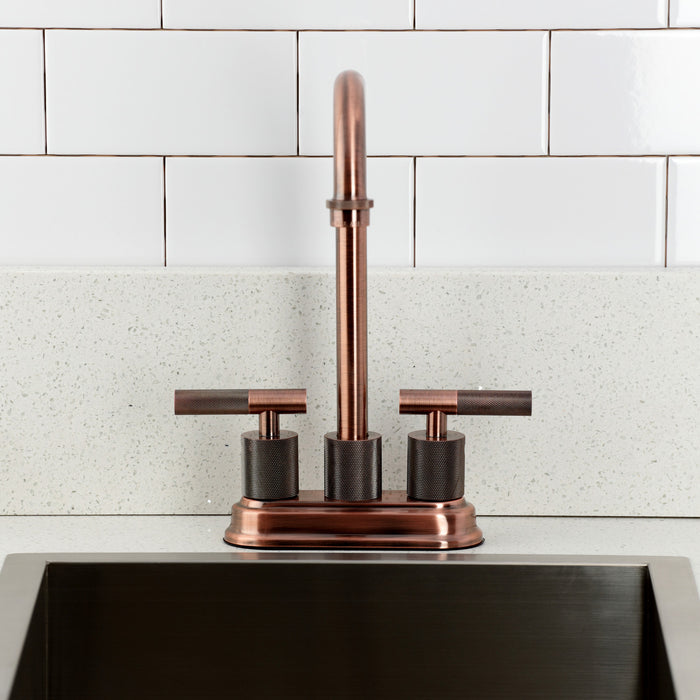 Kingston Tulare KB549KNLAC - Convergent Two-Handle 2-Hole Deck Mount Bar Faucet with Knurled Handle, Antique Copper