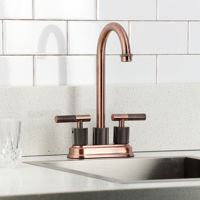 Kingston Tulare KB549KNLAC - Convergent Two-Handle 2-Hole Deck Mount Bar Faucet with Knurled Handle, Antique Copper