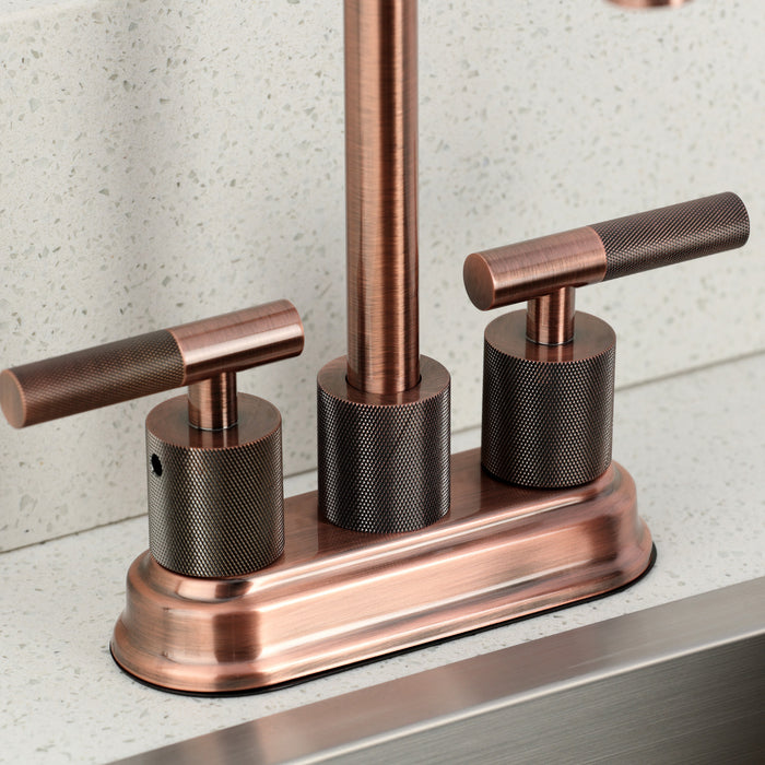 Kingston Tulare KB549KNLAC - Convergent Two-Handle 2-Hole Deck Mount Bar Faucet with Knurled Handle, Antique Copper