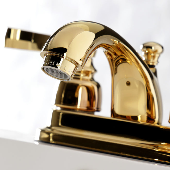Kingston Tulare KB5602FL - Royale Double-Handle 3-Hole Deck Mount 4-Inch Centerset Bathroom Faucet with Pop-Up Drain, Polished Brass