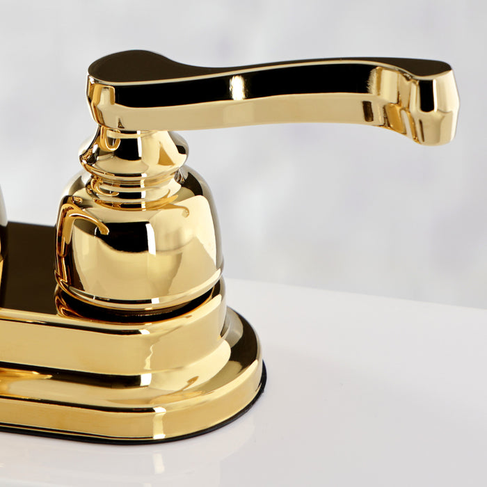 Kingston Tulare KB5602FL - Royale Double-Handle 3-Hole Deck Mount 4-Inch Centerset Bathroom Faucet with Pop-Up Drain, Polished Brass