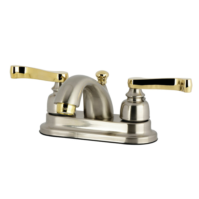 Kingston Tulare KB5609FL - Royale Double-Handle 3-Hole Deck Mount 4-Inch Centerset Bathroom Faucet with Pop-Up Drain, Brushed Nickel/Polished Brass
