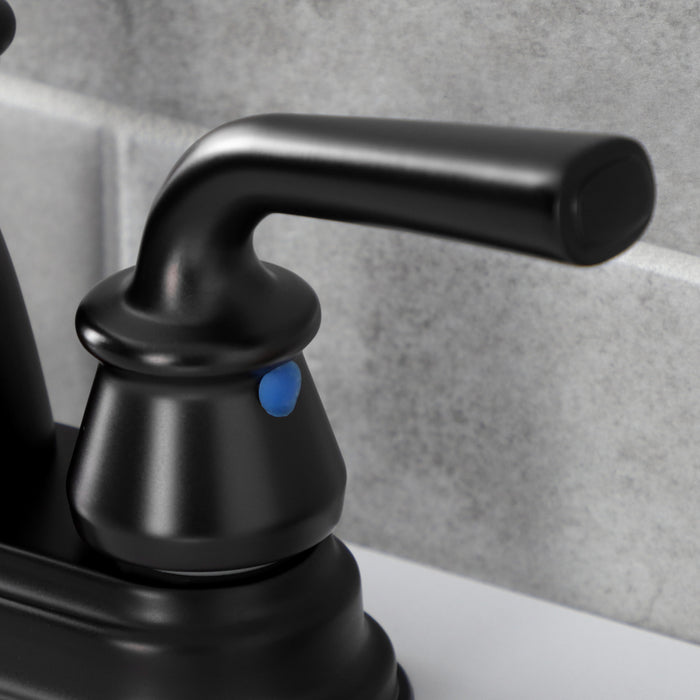 Kingston Tulare KB5610RXL - Restoration Double-Handle 3-Hole Deck Mount 4-Inch Centerset Bathroom Faucet with Pop-Up Drain, Matte Black