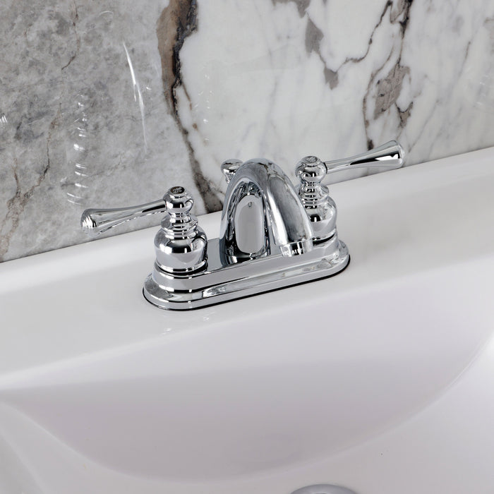 Kingston Tulare KB5611BL - Vintage Double-Handle 3-Hole Deck Mount 4-Inch Centerset Bathroom Faucet with Pop-Up Drain, Polished Chrome