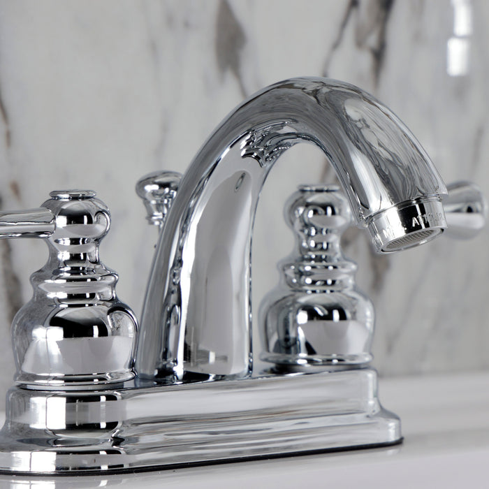 Kingston Tulare KB5611BL - Vintage Double-Handle 3-Hole Deck Mount 4-Inch Centerset Bathroom Faucet with Pop-Up Drain, Polished Chrome