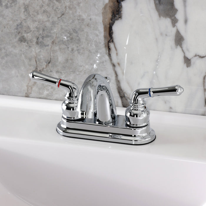 Kingston Tulare KB5611NML - Naples Double-Handle 3-Hole Deck Mount 4-Inch Centerset Bathroom Faucet with Pop-Up Drain, Polished Chrome