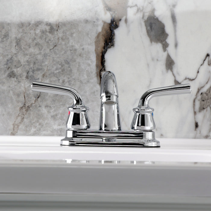 Kingston Tulare KB5611RXL - Restoration Double-Handle 3-Hole Deck Mount 4-Inch Centerset Bathroom Faucet with Pop-Up Drain, Polished Chrome