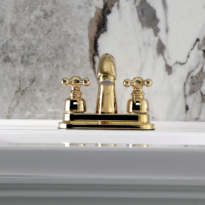 Kingston Restoration KB5612AX Double-Handle 3-Hole Deck Mount 4-Inch Centerset Bathroom Faucet with Pop-Up Drain, Polished Brass