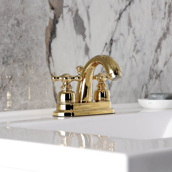Kingston Restoration KB5612AX Double-Handle 3-Hole Deck Mount 4-Inch Centerset Bathroom Faucet with Pop-Up Drain, Polished Brass