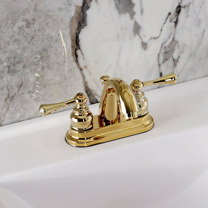 Kingston Tulare KB5612BL - Vintage Double-Handle 3-Hole Deck Mount 4-Inch Centerset Bathroom Faucet with Pop-Up Drain, Polished Brass