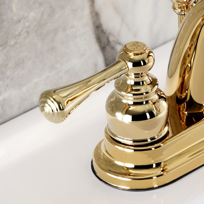 Kingston Tulare KB5612BL - Vintage Double-Handle 3-Hole Deck Mount 4-Inch Centerset Bathroom Faucet with Pop-Up Drain, Polished Brass