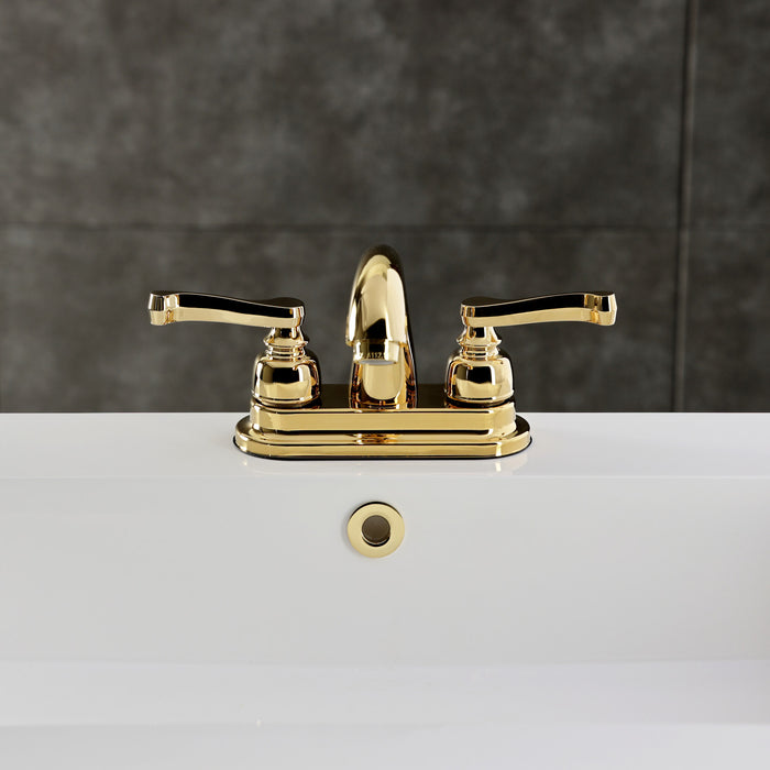 Kingston KB5612FLB Double-Handle 3-Hole Deck Mount 4-Inch Centerset Bathroom Faucet with Brass Pop-Up, Polished Brass