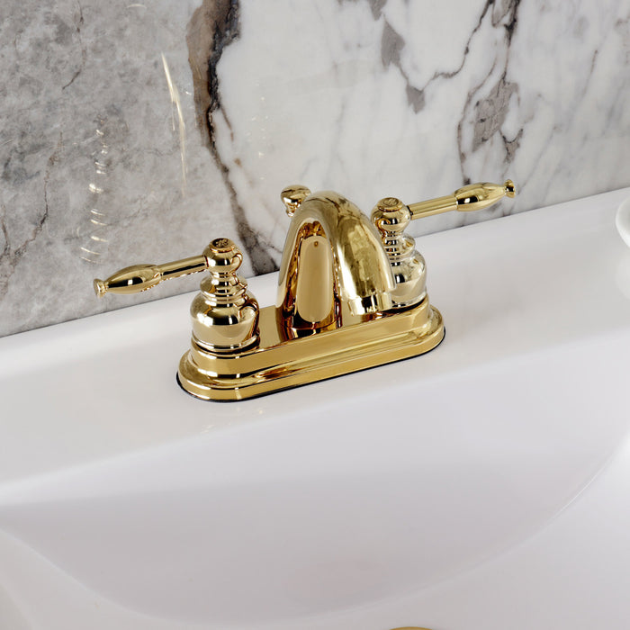 Kingston Tulare KB5612KL - Knight Double-Handle 3-Hole Deck Mount 4-Inch Centerset Bathroom Faucet with Pop-Up Drain, Polished Brass