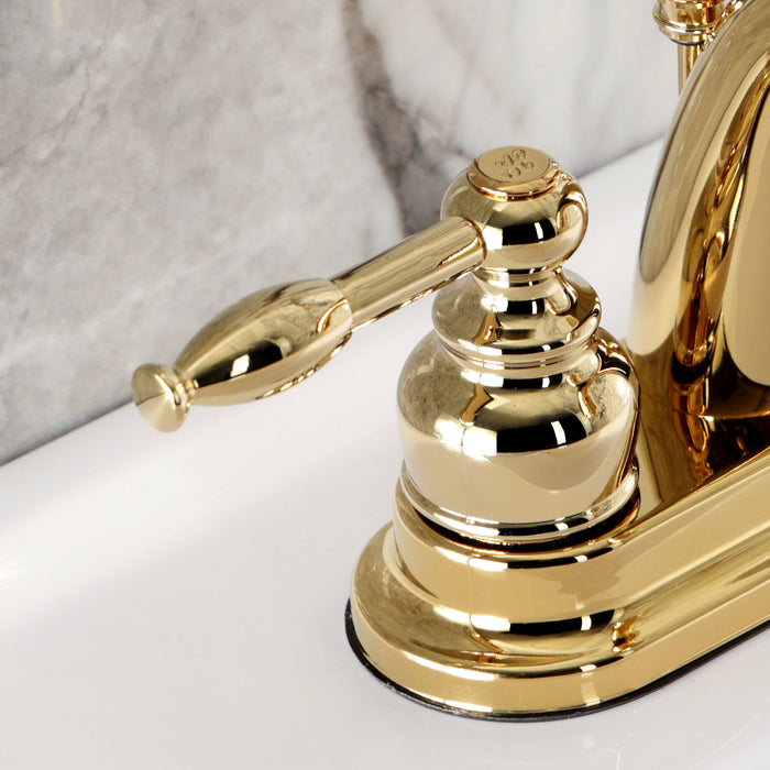 Kingston Tulare KB5612KL - Knight Double-Handle 3-Hole Deck Mount 4-Inch Centerset Bathroom Faucet with Pop-Up Drain, Polished Brass
