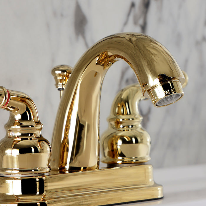 Kingston Tulare KB5612NML - Naples Double-Handle 3-Hole Deck Mount 4-Inch Centerset Bathroom Faucet with Pop-Up Drain, Polished Brass