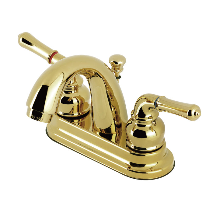 Naples KB5612NML Two-Handle 3-Hole Deck Mount 4" Centerset Bathroom Faucet with Plastic Pop-Up, Polished Brass