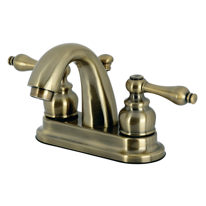 Restoration KB5613AL Two-Handle 3-Hole Deck Mount 4" Centerset Bathroom Faucet with Plastic Pop-Up, Antique Brass