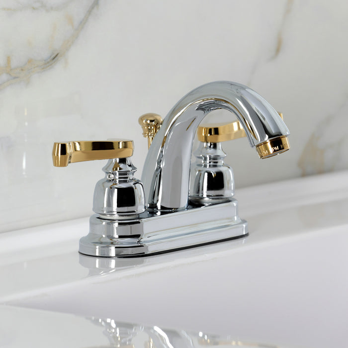 Kingston Tulare KB5614FL - Royale Double-Handle 3-Hole Deck Mount 4-Inch Centerset Bathroom Faucet with Pop-Up Drain, Polished Chrome/Polished Brass