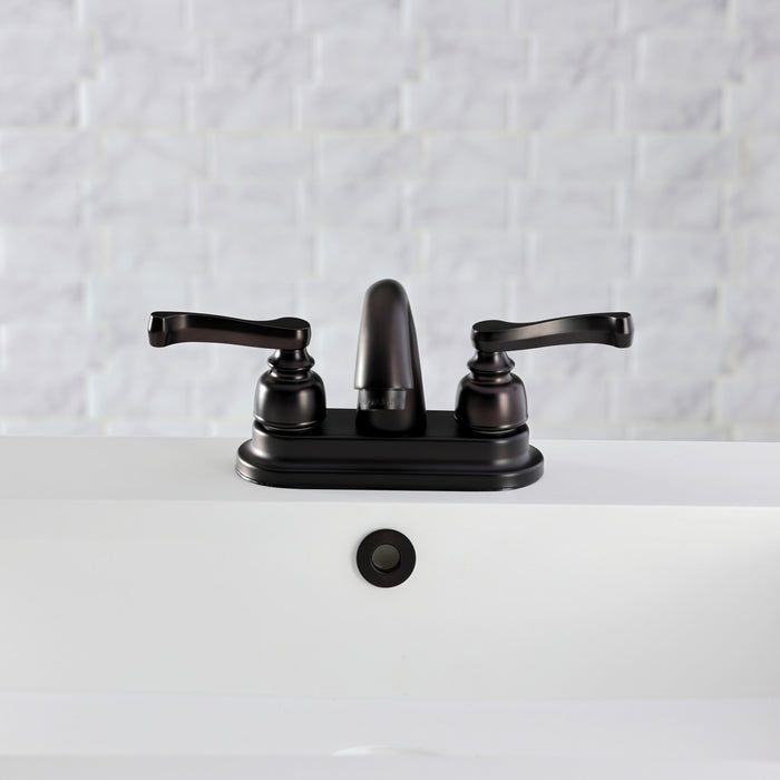 Kingston Tulare KB5615FL - Royale Double-Handle 3-Hole Deck Mount 4-Inch Centerset Bathroom Faucet with Pop-Up Drain, Oil Rubbed Bronze