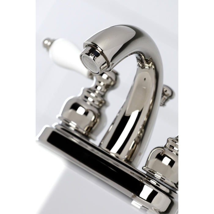 Kingston Heirloom KB5616PL - Restoration Double-Handle 3-Hole Deck Mount 4-Inch Centerset Bathroom Faucet with Pop-Up Drain, Polished Nickel