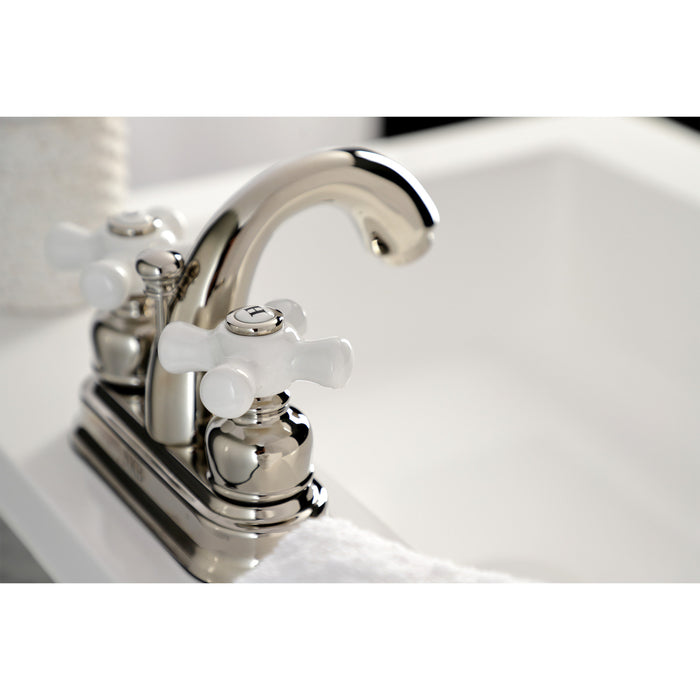 Kingston Heirloom KB5616PX - Restoration Double-Handle 3-Hole Deck Mount 4-Inch Centerset Bathroom Faucet with Pop-Up Drain, Polished Nickel
