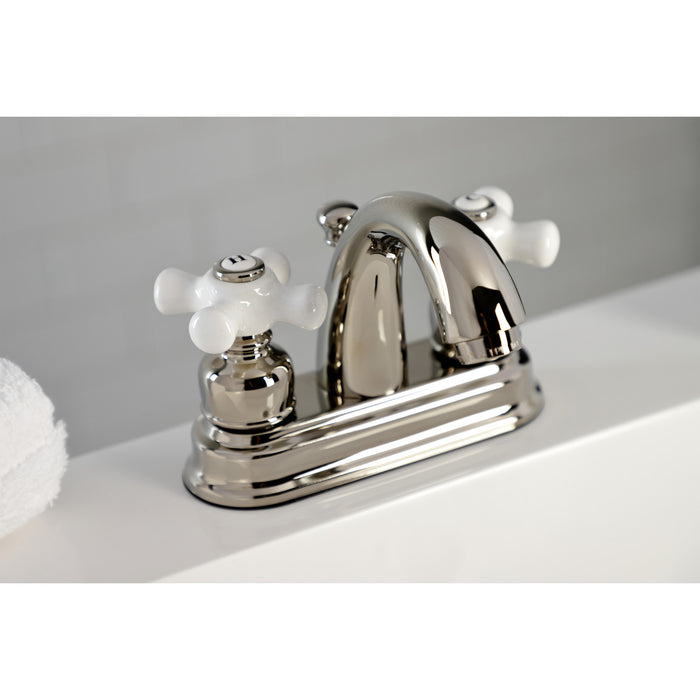 Kingston Heirloom KB5616PX - Restoration Double-Handle 3-Hole Deck Mount 4-Inch Centerset Bathroom Faucet with Pop-Up Drain, Polished Nickel