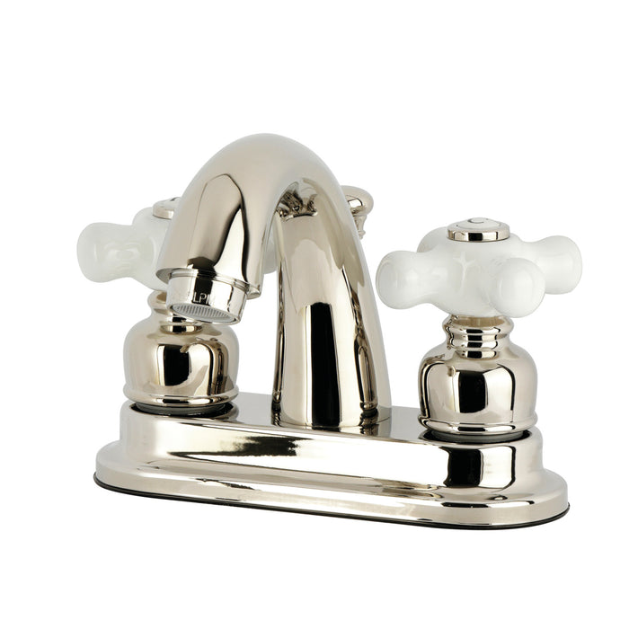 Kingston Heirloom KB5616PX - Restoration Double-Handle 3-Hole Deck Mount 4-Inch Centerset Bathroom Faucet with Pop-Up Drain, Polished Nickel