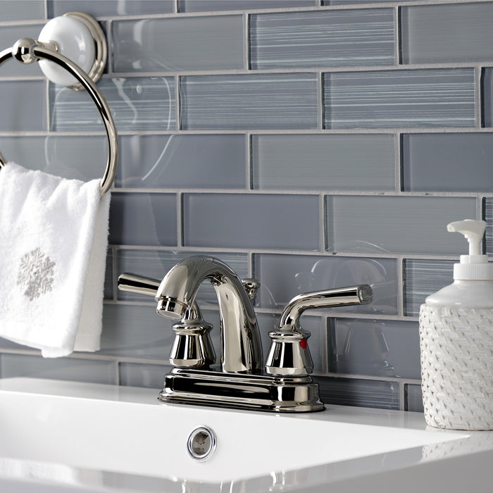 Kingston Tulare KB5616RXL - Restoration Double-Handle 3-Hole Deck Mount 4-Inch Centerset Bathroom Faucet with Pop-Up Drain, Polished Nickel