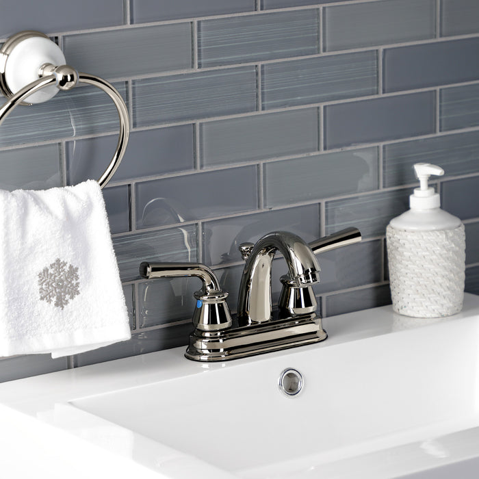 Kingston Tulare KB5616RXL - Restoration Double-Handle 3-Hole Deck Mount 4-Inch Centerset Bathroom Faucet with Pop-Up Drain, Polished Nickel