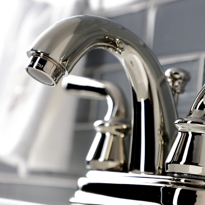 Kingston Tulare KB5616RXL - Restoration Double-Handle 3-Hole Deck Mount 4-Inch Centerset Bathroom Faucet with Pop-Up Drain, Polished Nickel