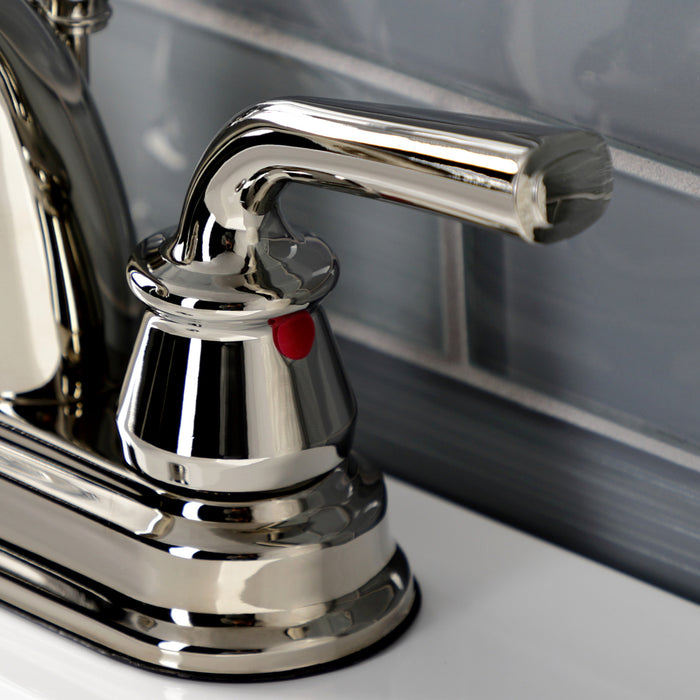 Kingston Tulare KB5616RXL - Restoration Double-Handle 3-Hole Deck Mount 4-Inch Centerset Bathroom Faucet with Pop-Up Drain, Polished Nickel