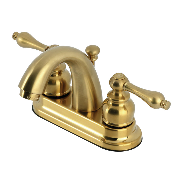 Kingston Heirloom KB5617AL - Restoration Double-Handle 3-Hole Deck Mount 4-Inch Centerset Bathroom Faucet with Pop-Up Drain, Brushed Brass
