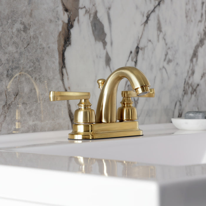 Kingston Tulare KB5617FL - Royale Double-Handle 3-Hole Deck Mount 4-Inch Centerset Bathroom Faucet with Pop-Up Drain, Brushed Brass