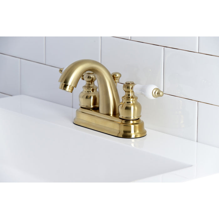 Restoration KB5617PL Two-Handle 3-Hole Deck Mount 4" Centerset Bathroom Faucet, Brushed Brass