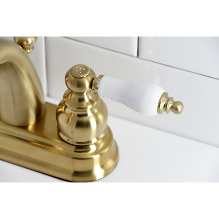Restoration KB5617PL Two-Handle 3-Hole Deck Mount 4" Centerset Bathroom Faucet, Brushed Brass